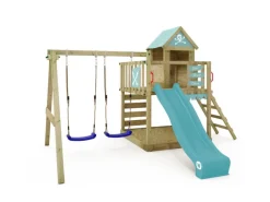 Wickey Gartenspielgeräte|Spielturm Smart Cave mit Rutsche Pastellblau