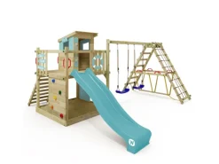 Wickey Gartenspielgeräte|Spielturm Smart Surf Klettergerüst mit Rutsche Pastellblau