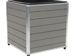 Quads|WPC Quader Monaco mit Alurahmen Silber mit PP-Pflanzeinsatz 43 x 43 x 42 cm