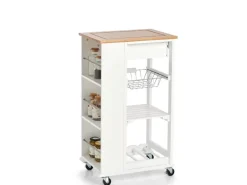 Küchenrollwagen Bambus/MDF/Metall 50 cm x 37 cm x 86,5 cm Weiß*Zeller Clearance