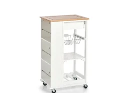 Küchenrollwagen Bambus/MDF/Metall 50 cm x 37 cm x 86,5 cm Weiß*Zeller Clearance