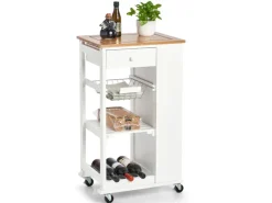 Küchenrollwagen Bambus/MDF/Metall 50 cm x 37 cm x 86,5 cm Weiß*Zeller Clearance